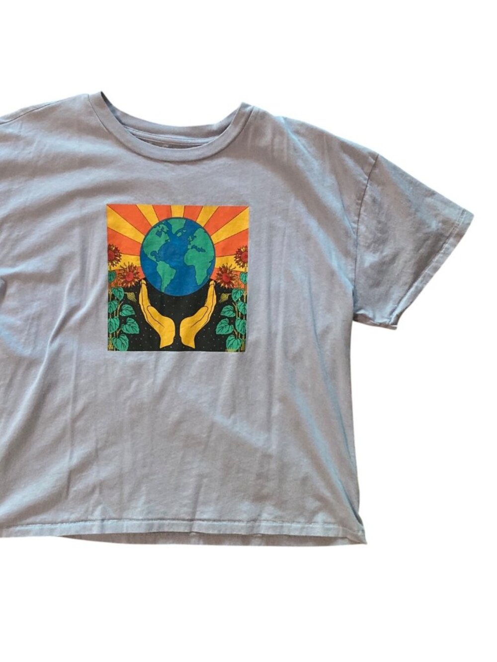 Women's GAP x YEN OSPINA Earth Boxy Crop Graphic T-Shirt BLUE Size Large Tall
